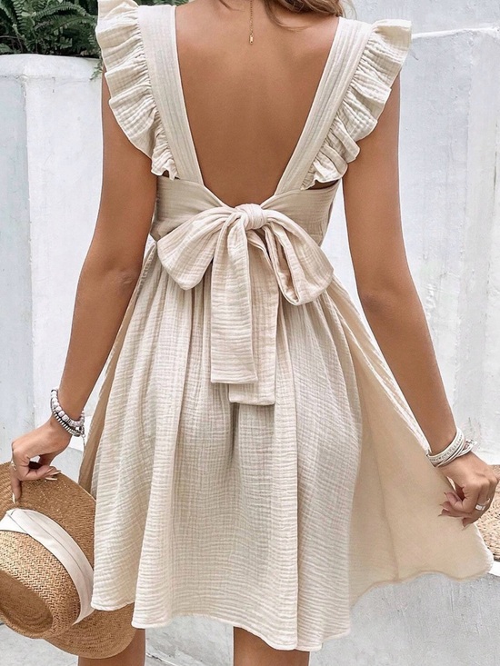 Cupshe Dresses & Skirts - Cupshe Cream Ruffle Tie-Back Backless Sundress